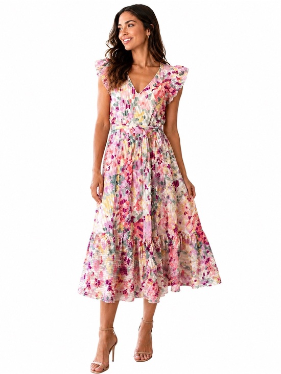 kate spade Dresses & Skirts - NWOT Kate Spade Floral Pleated Midi Dress in Pink and Yellow